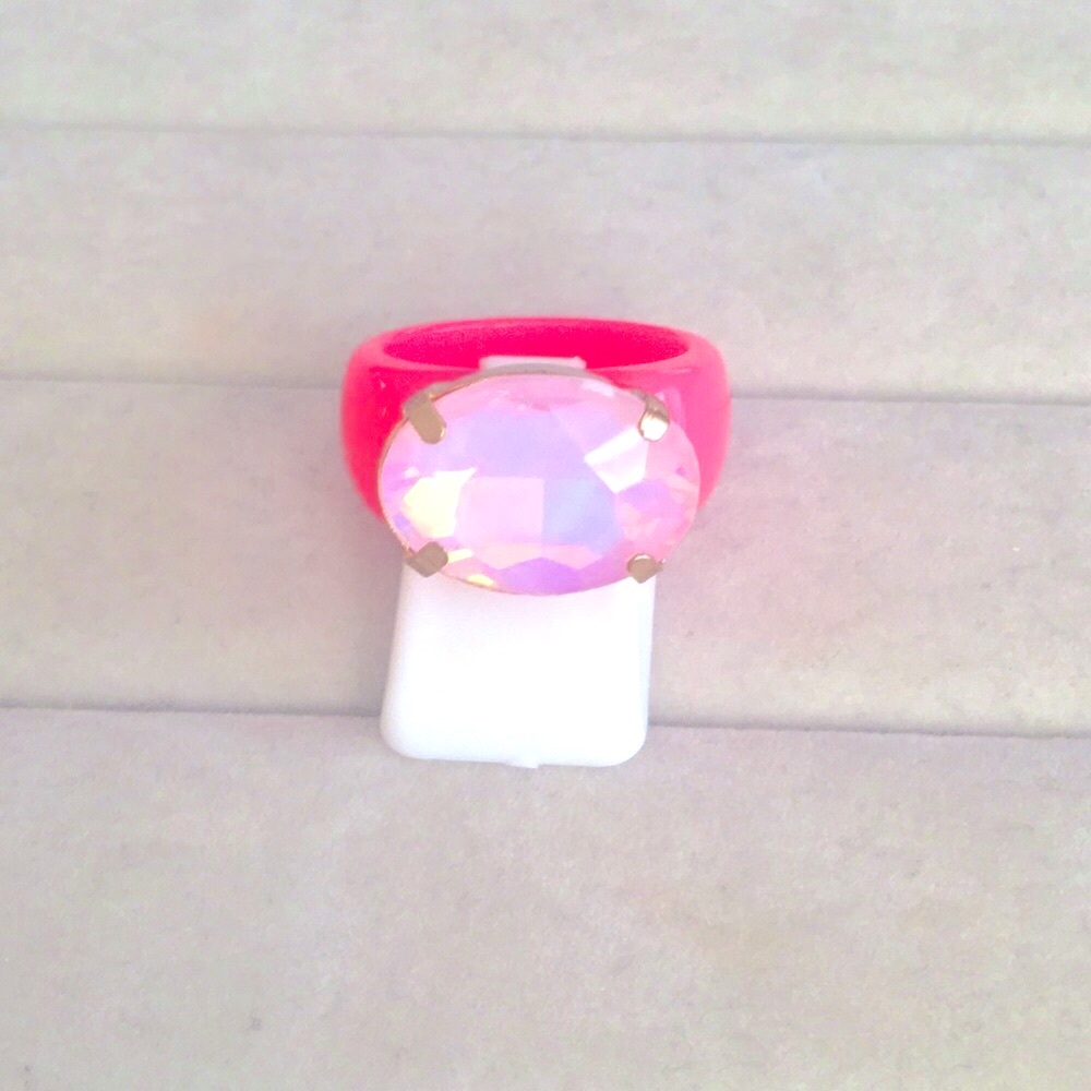 Lilac Pink Opal Oval Aurora Borealis Crystal + Hot Pink Ring - Picture 11 of 16